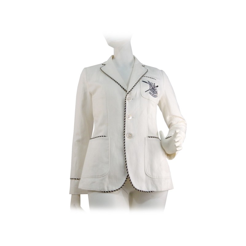 Giacca Donna Cricket Sport Coat Wov taglio maschile slim con stemma sul taschino e bordino decorativo a contrasto bianco/blu. Giacca Donna Cricket Sport Coat Wov taglio maschile slim con stemma sul taschino e bordino decorativo a contrasto bianco/blu.