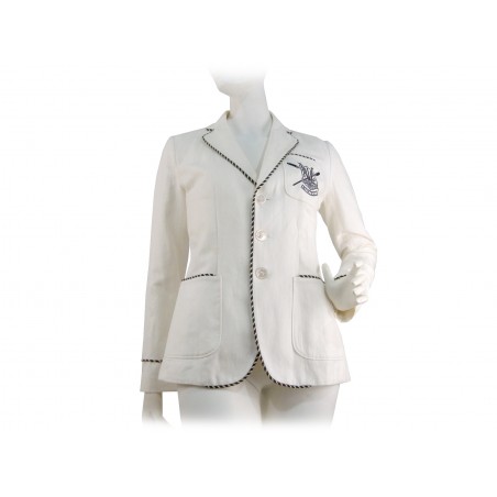 Cricket Sport Coat Wov Slim men's jacket with crest on the pocket and decorative border in contrasting white / blue. Cricket Sport Coat Wov Slim men's jacket with crest on the pocket and decorative border in contrasting white / blue.