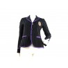 Woman jacket New Ashe Jacket Wov male cut pinstripe black / cream with purple contrasting border and crest on pocket.